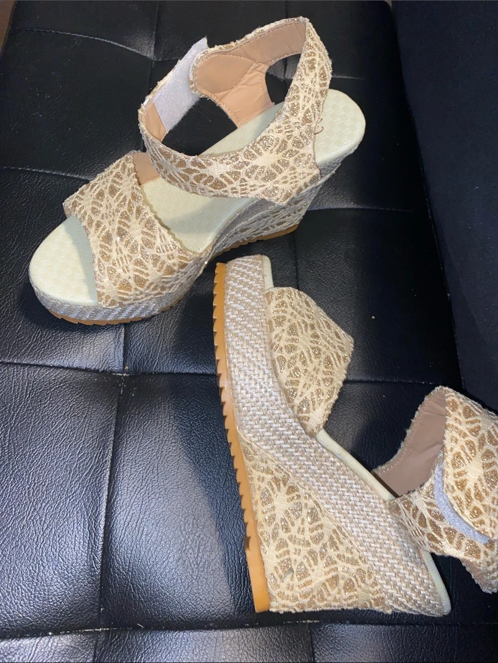 Women’s Lace Platform Wedge Sandals in Beige